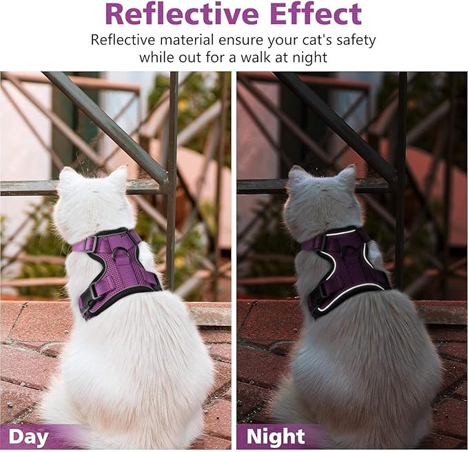 Dooradar Cat Harness and Leash Set, Escape Proof Safe Adjustable Kitten Vest Harnesses for Walking, Easy Control Soft Breathable Mesh Jacket with Reflective Strips for Cats, Purple, XXS