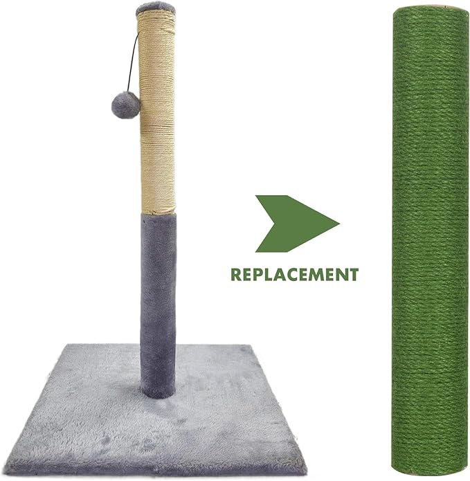 Barelove 4 Pack Cat Scratching Post Replacement, 15.7“ 7.9" Natural Sisal Rope Scratcher Posts Refill for Indoor Kittens Tower, Hemp Rope Scratch Pole Part Furniture Accessories with M8 Screws, Green