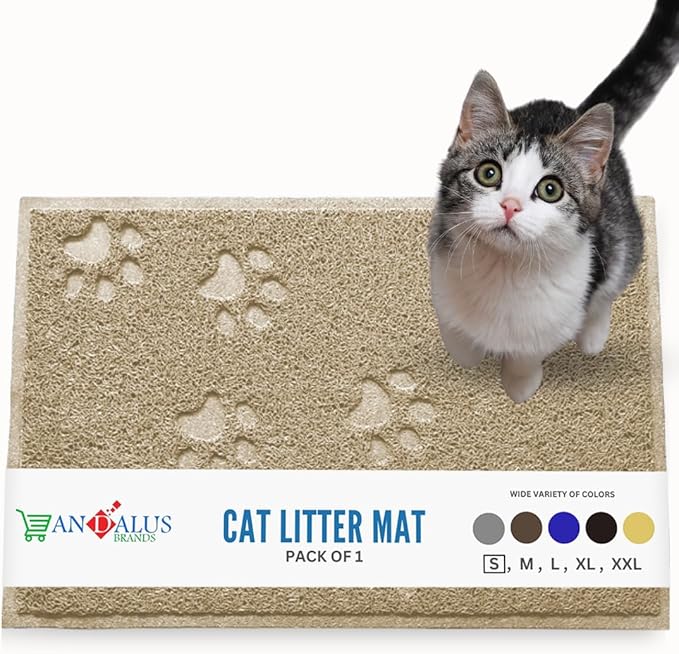 Andalus Small Cat Litter Mat, Pack of 1 - Waterproof, Non-Slip & Easy to Clean Cat Litter Box Mat for Extra Efficient Pet Litter-Trapping, Beige (15.75” X 11.75”)