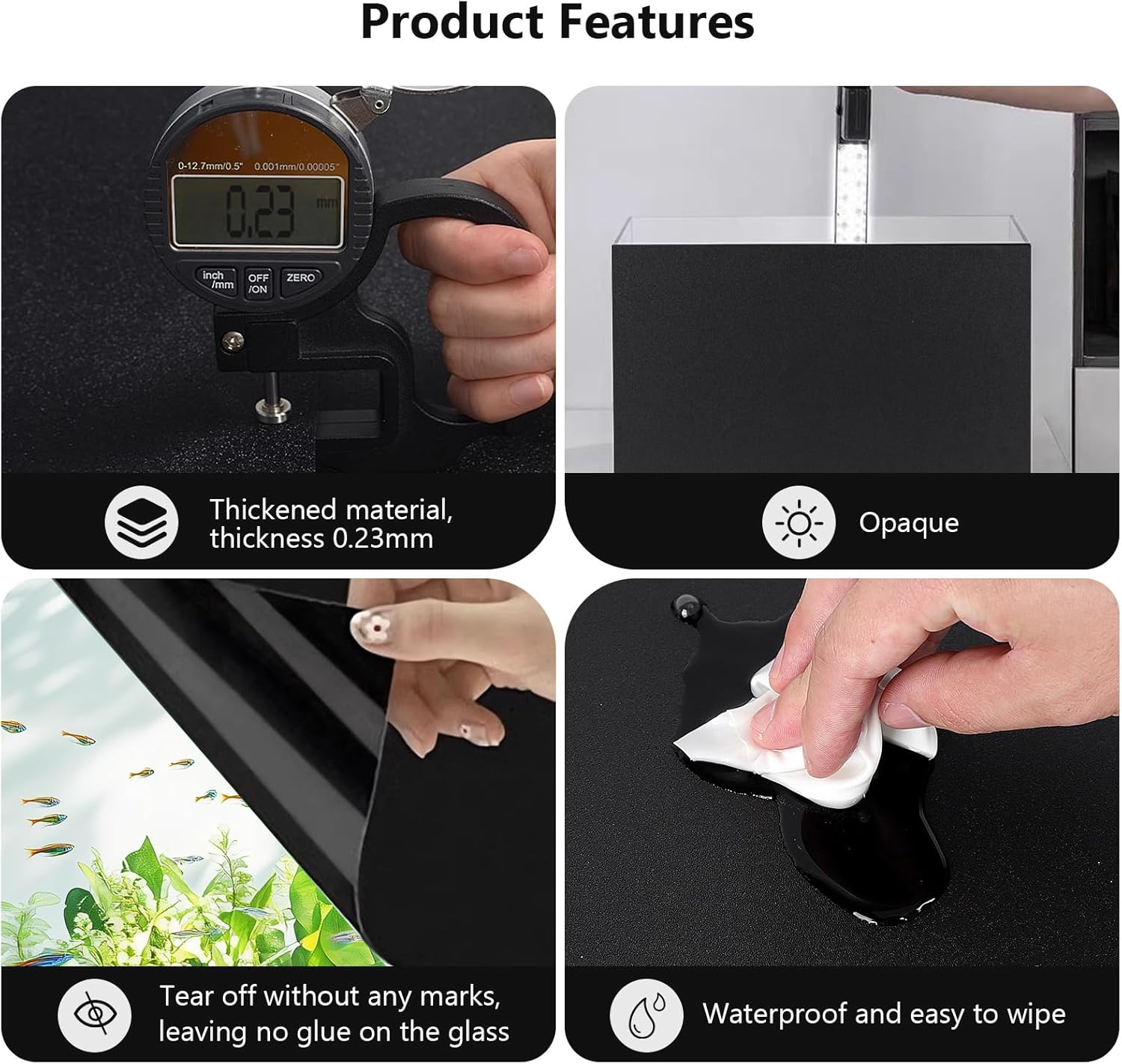 Aquarium Background Paper Decor Fish Tank Backdrop Wallpaper Electrostatic Adhesive, No Glue, Easy to Install, Reusable (11.8“H×39.4”L, Black)