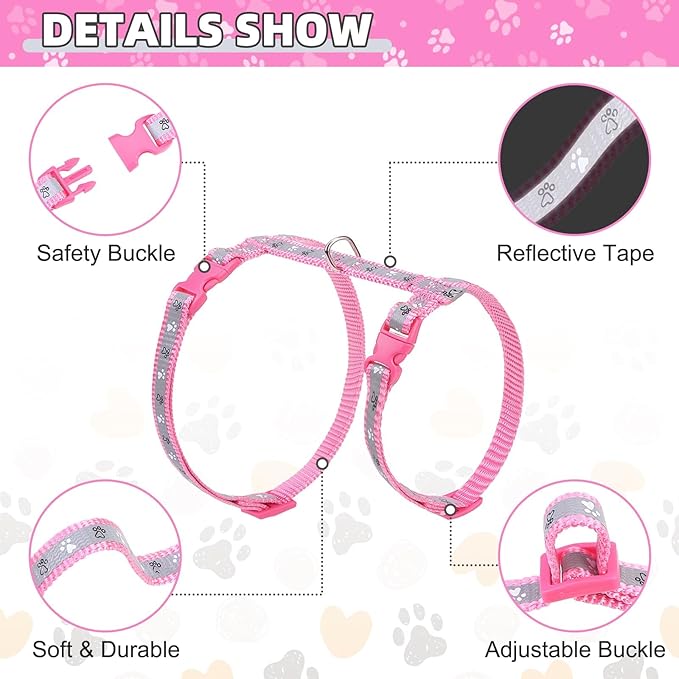 KOOLTAIL Cat Harness and Leash Set Escape Proof with Cat Airtag Holder Collars (3 in 1), Comfortable Lightweight Adjustable Kitten Harness for Small Medium Large Cats Safe Walking & Travel, Pink