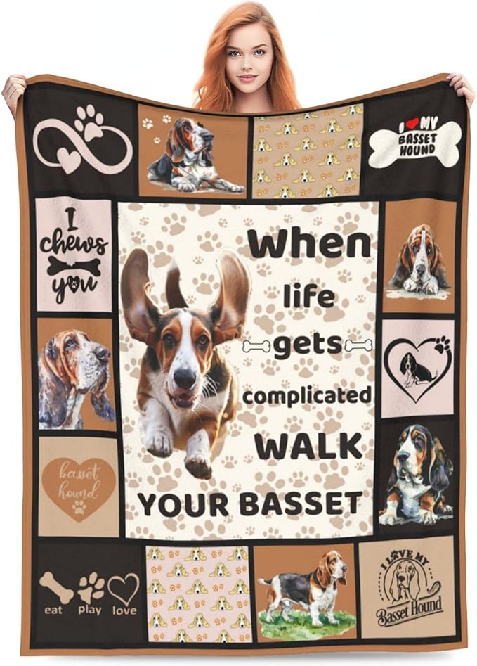 Basset Hound Dog Blanket Cute Basset Dog Decor Throw Blanket Super Warm Soft Plush Lightweight Fleece Flannel Animal Blanket Gifts for Girls Women Boys for Winter Couch Bedding 60"X80"