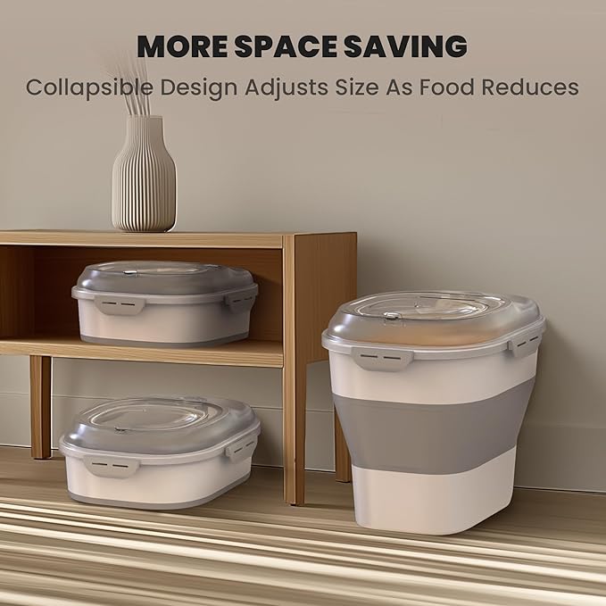 32-35 Lbs Dog Food Storage Container,Collapsible Dog Food Container with Transparent Airtight Lid,Wheels,Date Track,Pet Food Storage Container for Rice,Flour,Sugar,Scoop And 2PCS Containers