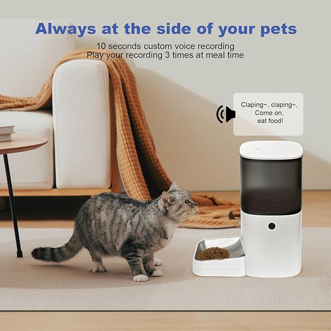 Automatic Cat Feeder, 6L Cat Food Dispenser with 10s Voice Recorder, Pet Feeder up to 8 Meals per Day, Timed Cat Feeder with Dry Food Sealed Ring (Jade White, 6L)