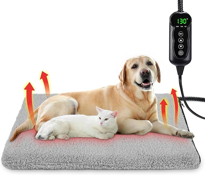 Heated Cat Bed, 11 Adjustable Temperature Pet Heating Pad Indoor for Dogs Cats Heating Mat with Timer, Auto Power Off, Electric Pet Heating Pad for Cat House (Grey, XL(47"x28"))