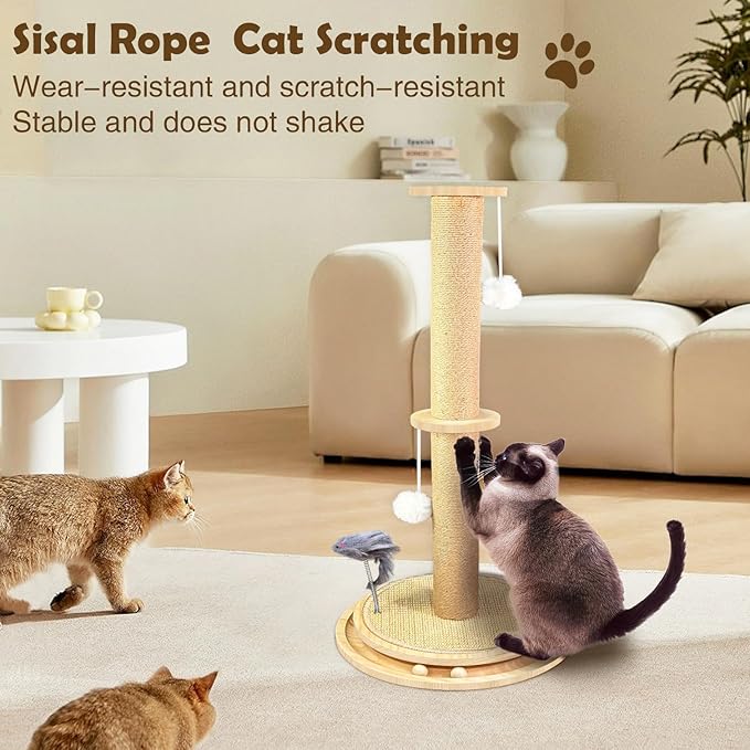 Cat Scratching Post Sisal Scratch Posts with Solid Wood Tracking Interactive Toys Vertical Scratcher,Spring Mouse and Scratch Board Interactive cat Toys for Indoor Cats and Kittens-