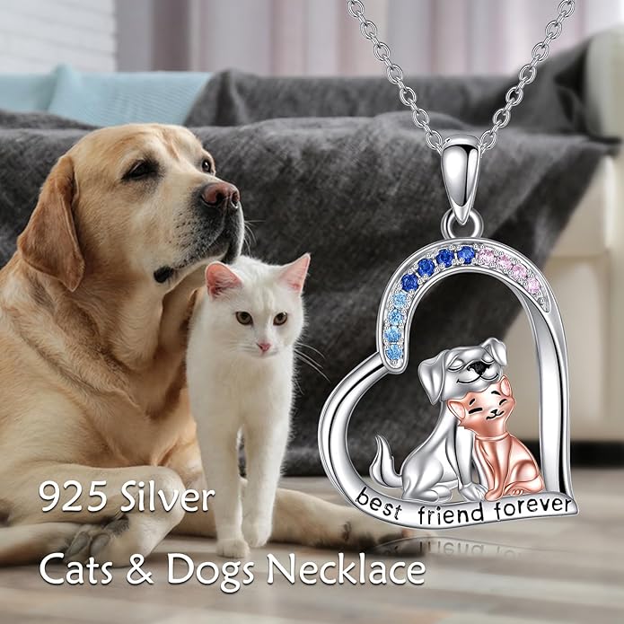 CRMAD Cat Dog Necklace for Women Sterling Silver Cute Animal Heart Pendant