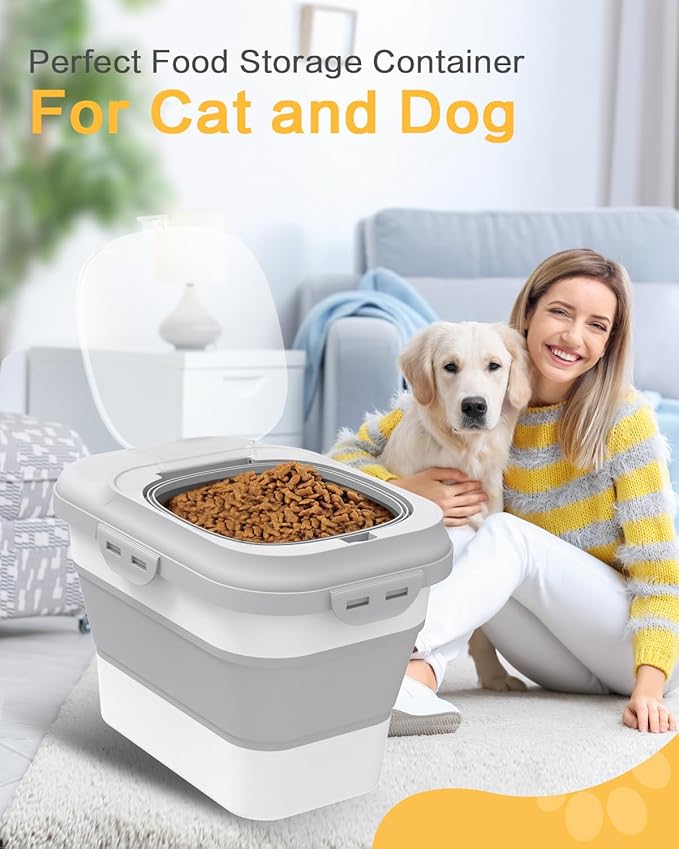 ANVS Dog Food Storage Container - Collapsible Dog Food Container with Airtight Lids, and Scoop,Dry Food For Dog, Cat and Other Pet Food (Grey, 10 lbs)
