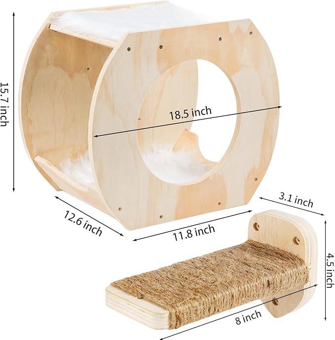 Cat Wall Shelves Cat Wall Furniture, Cat Shelf with 3 Cat Wall Steps,Cat Shelves for Wall Large Cats Set,Cat Wall Bed with Plush Covered, Wall Mounted Cat Climbing Shelf for Indoor Cats