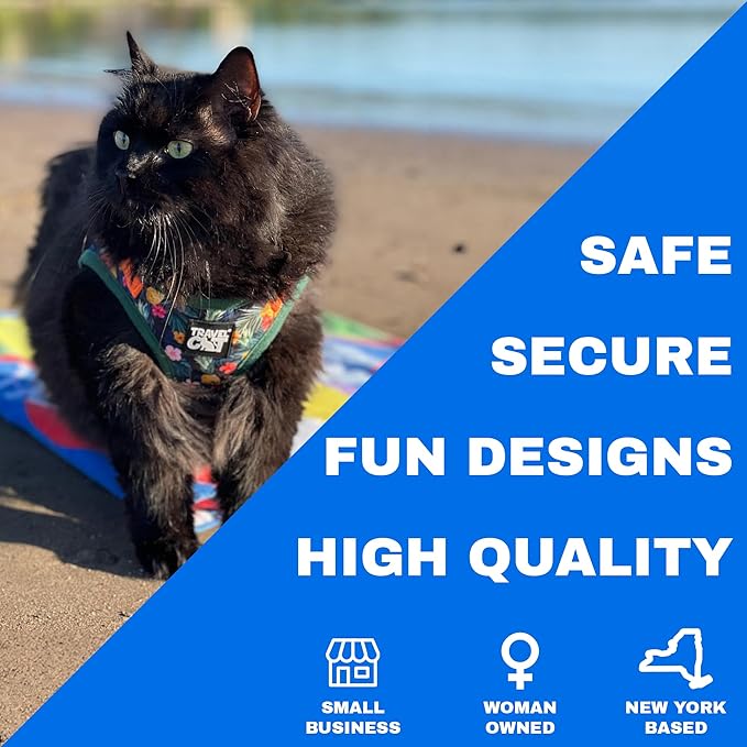 Travel Cat Harness and Leash Set - Adjustable Fit Mesh Cat Harness and Reflective Strap - Comfort Escape Proof Harness for Cats, Kitten for Outdoor Walking, Hiking (Small, Hawaiian)