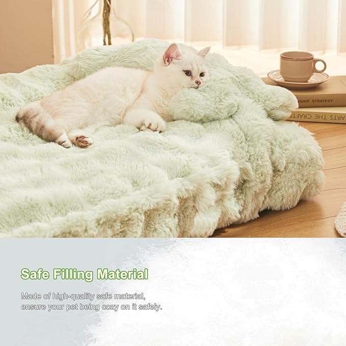 Jiupety Cat Beds for Indoor Cats Calming Pet Beds, Mattress with Pillow for Crate, Anti-Slip Comfy Pet Sleeping Mat. for Cat and Puppies Up to 10 Lbs, S(12"*18"*1.5"), Green.
