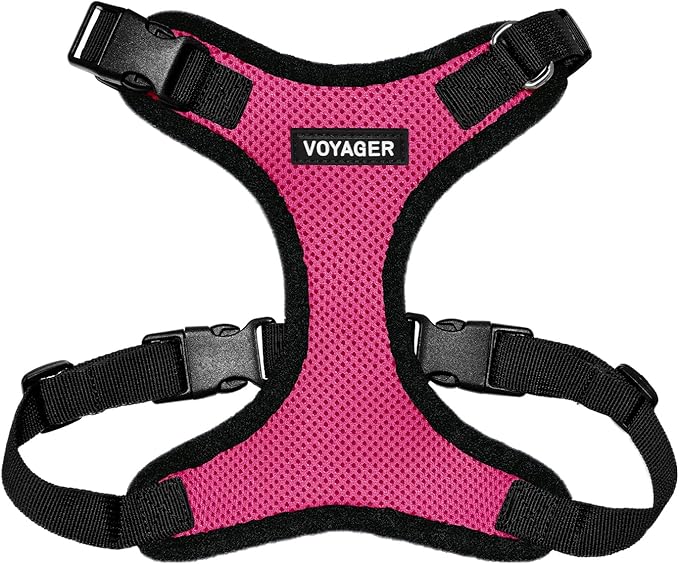Voyager Step-in Lock Pet Harness - All Weather Mesh, Adjustable Step in Harness for Cats and Dogs by Best Pet Supplies - Fuchsia/Black Trim, S