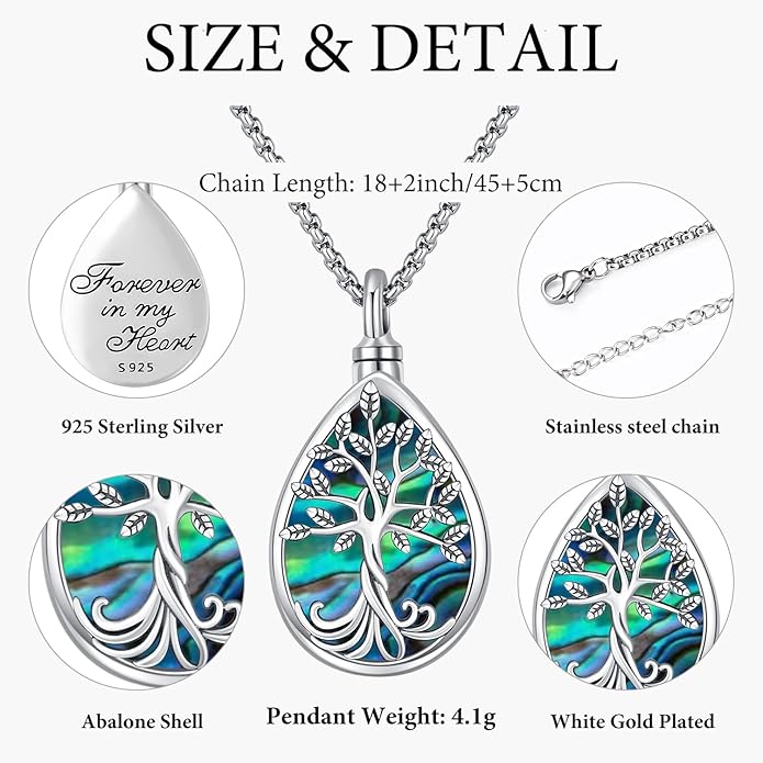 Aniu Cremation Jewelry for Ashes S925 Sterling Silver Urn Necklace Memorial Necklace for Human Ashes of Loved Ones Keepsake Pendant for Men Women