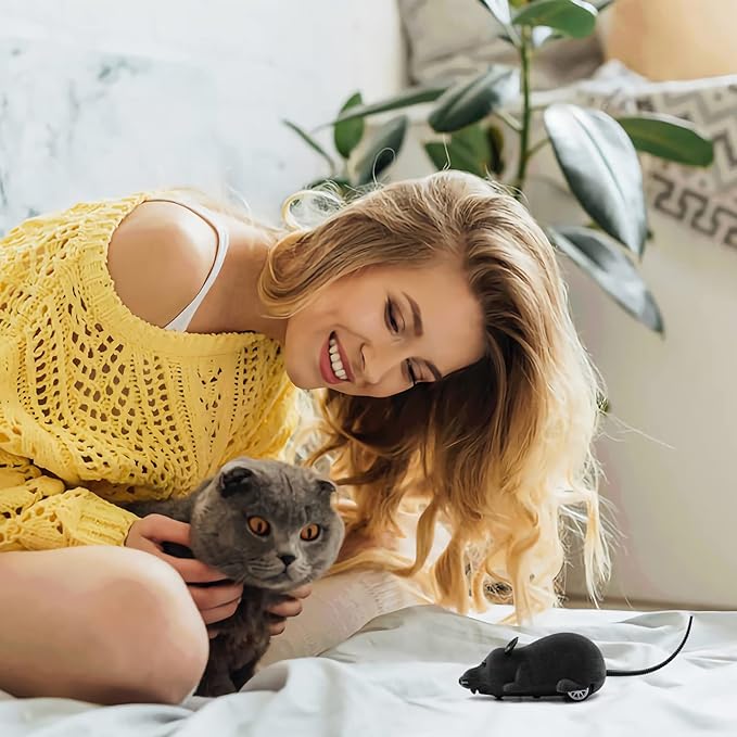 Aerbee Remote Control Rat Toy, Electric RC Mouse Toy Emulation Flocking Rat Toy Interactive Cat Toys Pet Toys Funny Wireless Chasing Prank Joke Scary Trick Rats Animal for Pets Novelty Gift