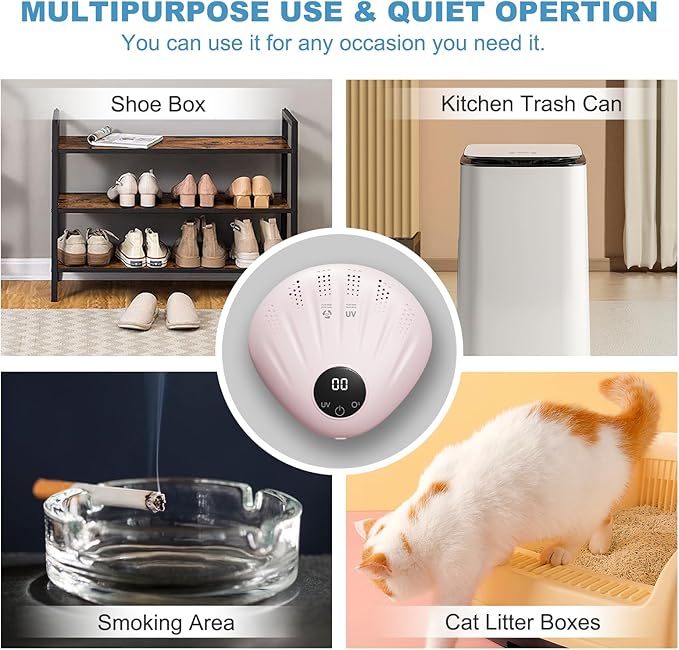 Advanced Pet Deodorizer for Litter Box, 99% Odor Eliminator, Portable & Rechargeable