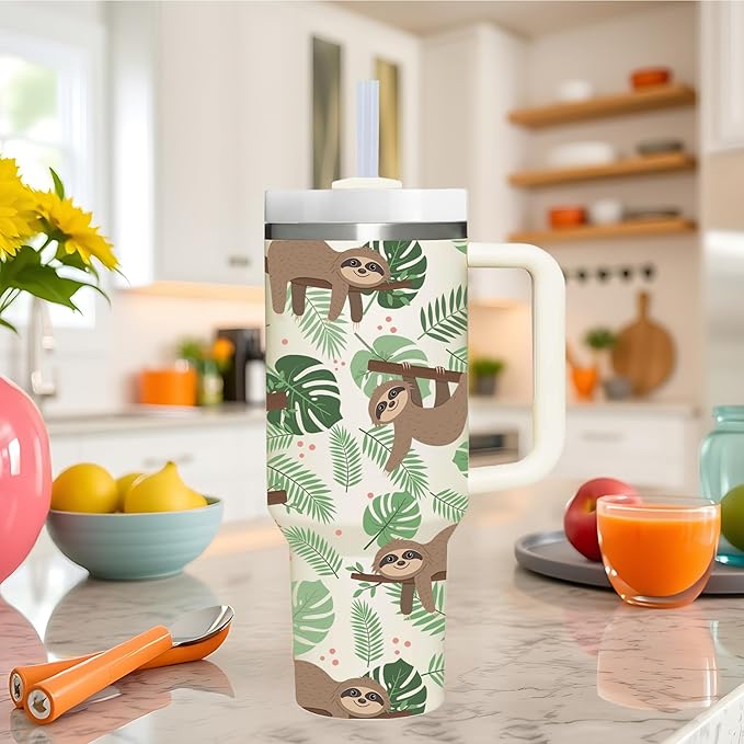 AMZUShome 40 OZ Sloth Tumbler with Handle.Sloth Lover Gifts.Unique Birthday Christmas Gifts for Sloth Lover.Personalized 40 OZ sloth Tumbler Gifts for Women Men.