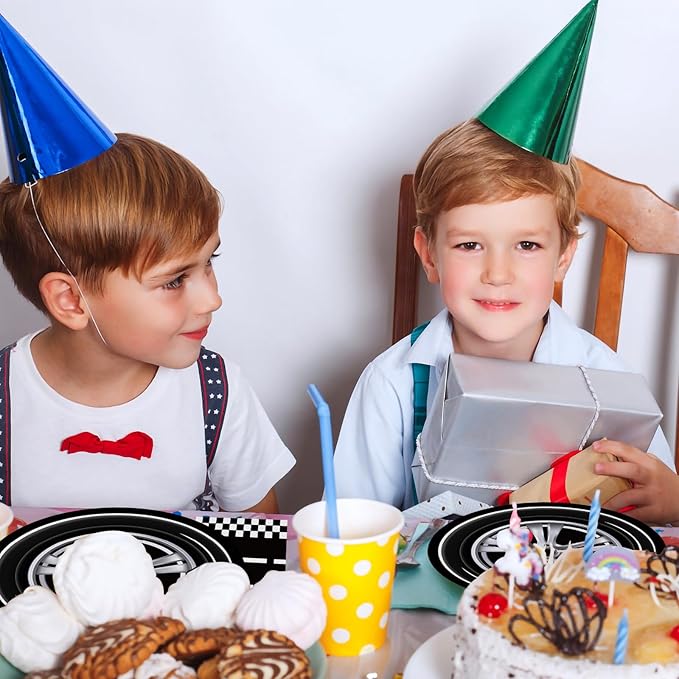 96 Pcs Race Car Party Plates and Napkins Sets, Racing Car Race Track Party Supplies Disposable Tableware Decorations Racing Wheel Sports Themed Dinnerware for Boys/Kids Birthday Party, Serves 24