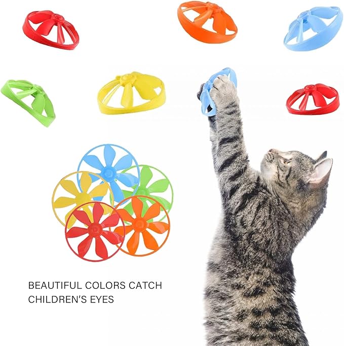 12 Pieces Cat Fetch Toy, Flying Pet Toys Saucer Launcher for Indoor, Disc Toys Training Chasing with Colorful Propellers, Kids Outdoor Toys