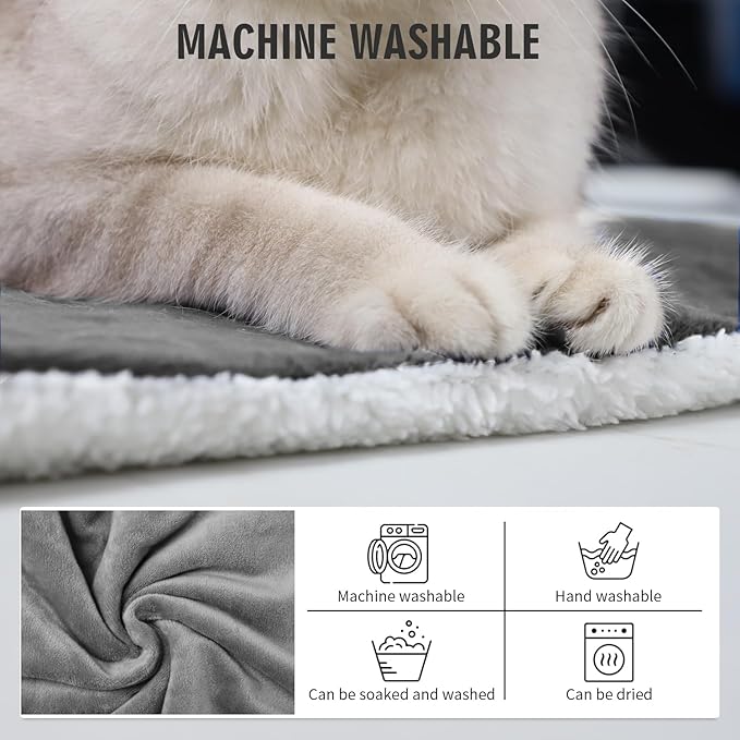 Rest-Eazzzy Cat Heating Pad, Cat Bed with Removable Cover Heated Cat Bed 5 Level Timer and 5 Level Temperature, Cat Beds for Indoor Warming Mat for Cat Dog (Heat pad, Pure-Grey)