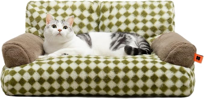 MEWOOFUN Pet Couch Bed, Washable Cat Beds for Medium Small Dogs & Cats up to 25 lbs, Dog Beds with Non-Slip Bottom, Fluffy Cat Couch, 26×19×13 Inch (Green)