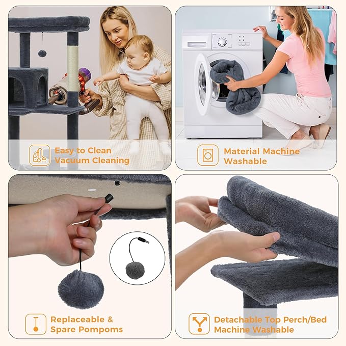 PETEPELA 56.3'' Tall Cat Tree for Indoor Cats, Multi-Level Cat Tower with Super Large Hammock (20''X16''), Sisal Covered Scratching Posts, Cozy Condo and Top Perch, Dark Grey