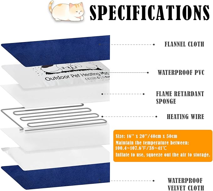 Kiroto Outdoor Heating Pad for Cats, Pet Heating Pad for Cats Outside, Waterproof Cat Warming Pad, Heated Cat Bed Safe Electric Heating Pad for Cat House, Feral Cat Heating Pad,Dog Hosue Pads,20"x16"