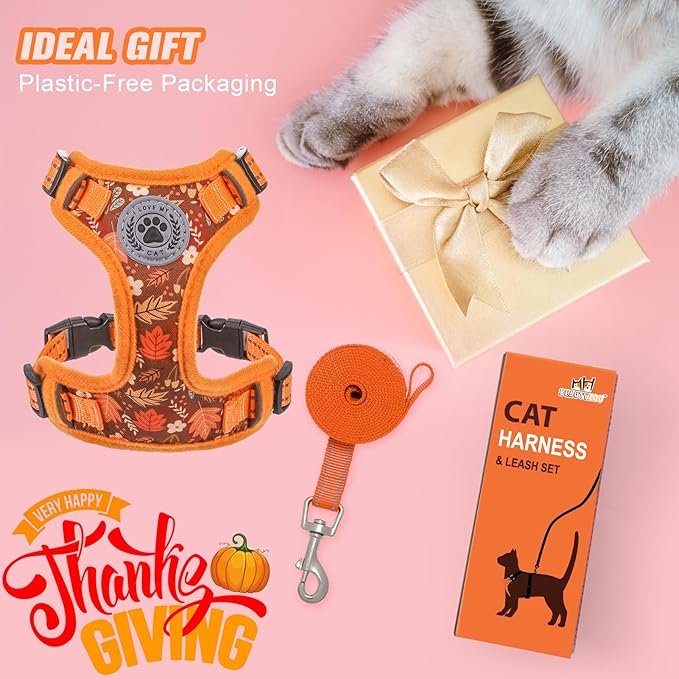 BEAUTYZOO Cat Harness and Leash Set for Walking Escape Proof, Neck Release Adjustable Harness for Kitten Puppy Small Medium Large Cats, Soft Cute Easy Control Small Cat Harness for Cats Boy and Girls