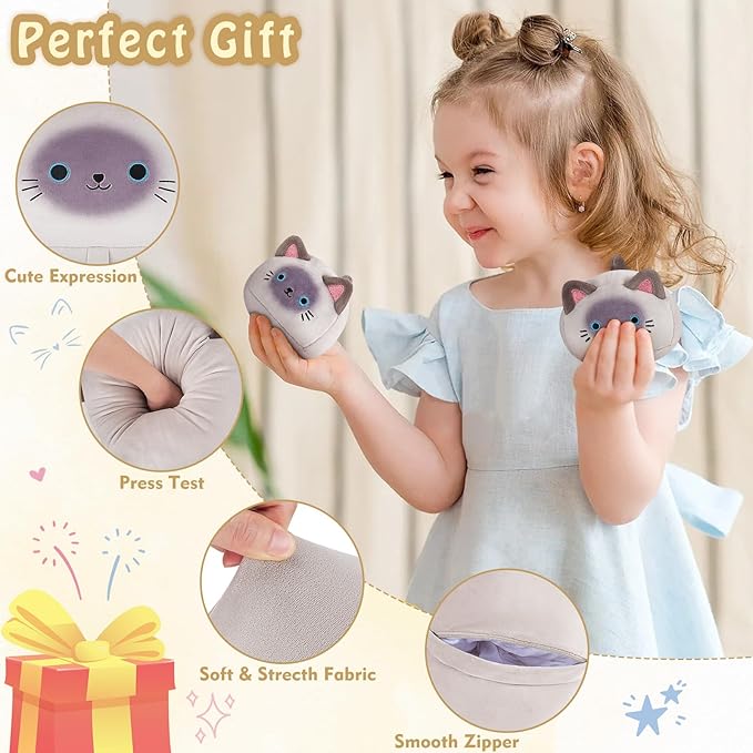 5 PCS Siamese Cat Plush Stuffed Animal Family-19" Soft Siamese Cat Plush, Large Mommy Plushies with 4 Baby Kittens Plushies for Kids, Kawaii Plush Toy Christmas Birthday Gifts for Kids Boys Girls