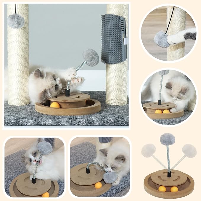 PAWSFANS Cat Tree Scratching Post,Cat Tower with Perch Bed Scratch for Indoor Cats and Kittens Scratcher,Track Toy Hanging Ball Bursh Gray