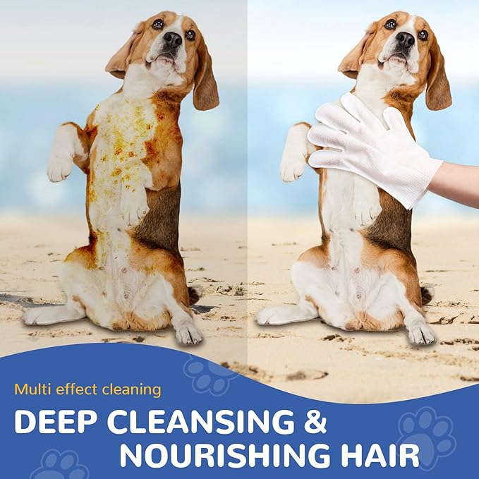 10 Pcs Pet Cleaning Glove Wipes for Dogs & Cats, Hypoallergenic Grooming Wipes, Dog Wipes for Paws and Buttocks, Dog Wipes Cleaning Deodorizing Suitable for Pet Dry Cleaning, Daily Care and Travel