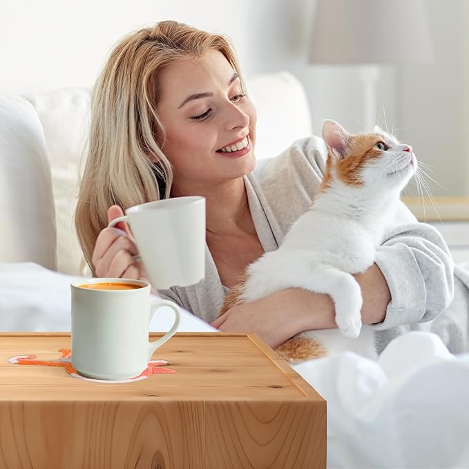 4Pcs Cute Coasters: Crochet Cat Gifts, Cute & Funny Coasters for Coffee & Tea Desk Gifts (4 Pack)