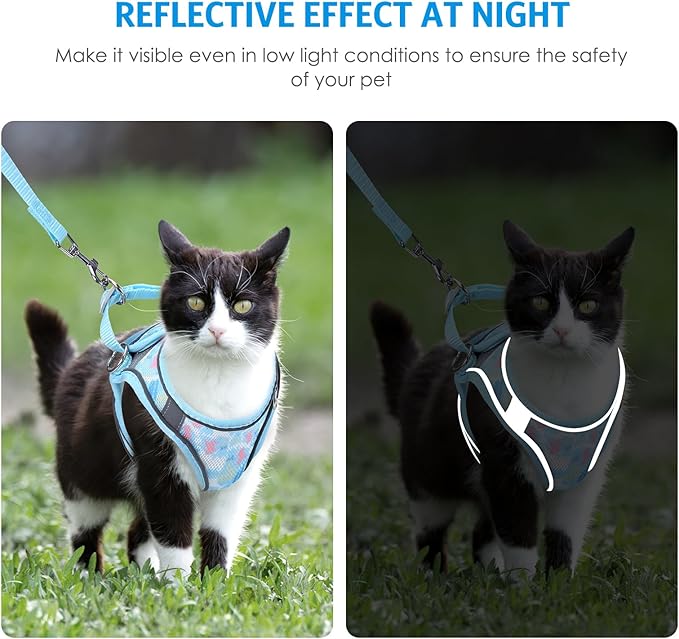 AMIR Cat Harness and Leash for Walking, Escape Proof Breathable Vest Adjustable Harnesses for Cats and Small Dogs, Easy Control Reflective Straps Pet Jacket, Blue, Size S