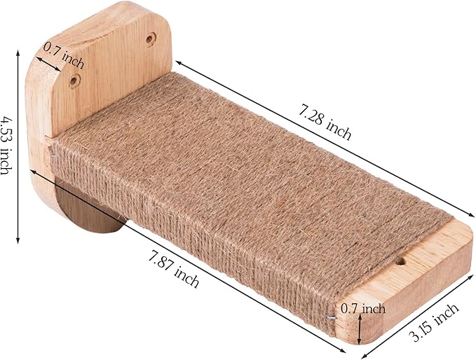 3pcs Cat Wall Steps, Cat Climbing Wall Mounted Cat Furniture, Cat Wall Shelves Cat Steps for Wall with Hemp Rope Covered, Solid Wood Cat Ladder for Cats Playing and Climbing (Large-Wood)