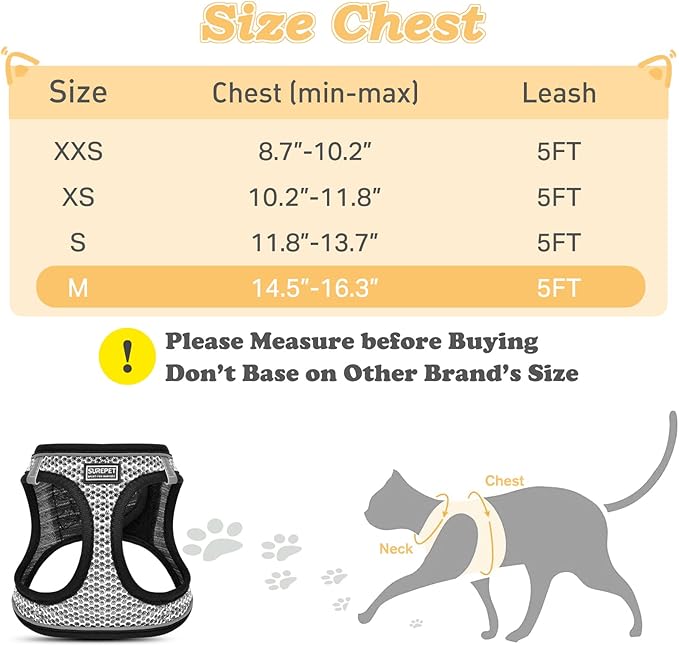 Cat Harness and Leash for Walking Escape Proof, Adjustable Kitten Vest Harness Reflective Soft Mesh Puppy Harness for Outdoor, Comfort Fit, Easy to Control (Gray, M)