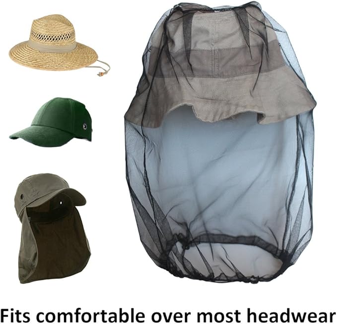 Anvin Mosquito Head Mesh Nets Gnat Face Netting for No See Ums Insects Bugs Gnats Biting Midges from Any Outdoor Activities, Works Over Most Hats Comes with Free Stock Pouches (3pcs, Grey)
