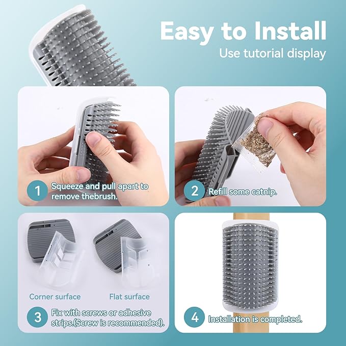 2Packs Cat Self Groomer, Cat Wall Corner Scratcher with Catnip, Soft Cat Brushes, Self Grooming Cats Brush Wall Corner Massager Combs for Long Short Fur Kitten Indoor Cats （Grey）