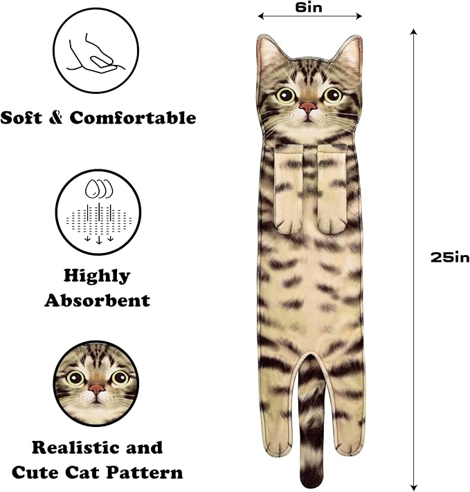 AGRIMONY Cat Funny Hand Towels for Bathroom Kitchen - Cute Decorative Cat Decor Hanging Washcloths Face Towels Super Absorbent Soft - Housewarming Birthday Christmas Fun Gifts for Women Cat Lovers