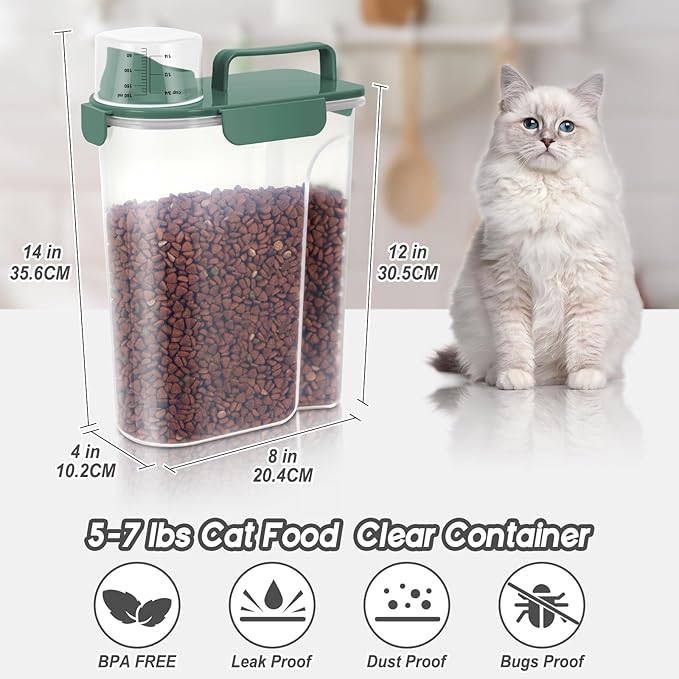 10lbs Cat Dog Storage Container Portable with Upgraded Large Spout and Cup,Plastic Pet Food Dispenser BPA-Free for Small Animal Kibble,Bird Seed,Oatmeal,Rice,flour,brown sugart-2 Set Royal Green