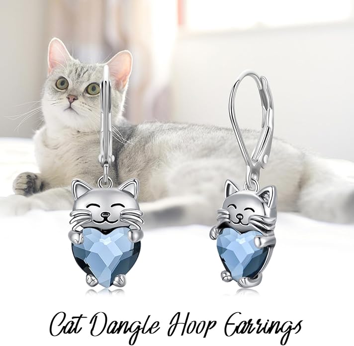 925 Sterling Silver Cat Earrings Cute Animal Kitten Stud Earrings cat Jewelry Gifts for Women Girls Hypoallergenic Earrings for Sensitive Ears