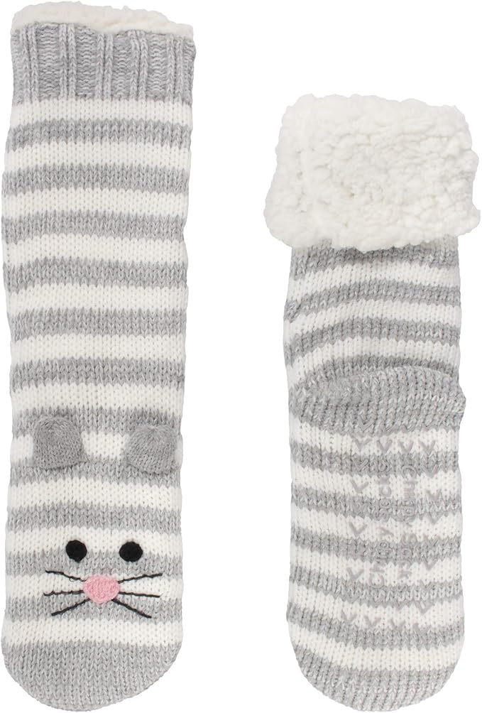 BambooMN Extra Thick Cozy Fuzzy Animal Thermal Cabin Plush Fleece-lined Knitted Crew Socks