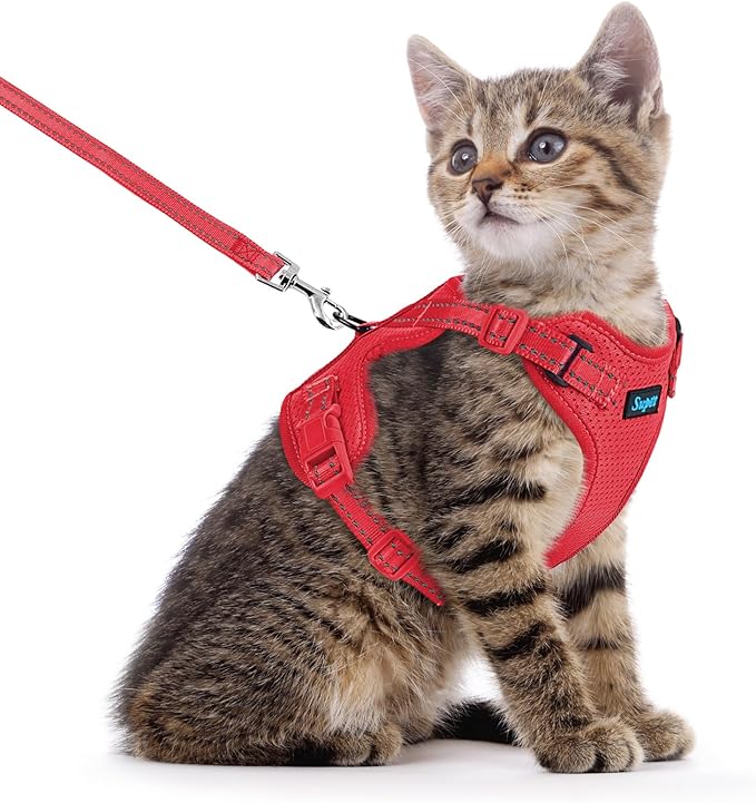 Supet Cat Harness and Leash Set for Small to Large Cats Adjustable Cat Vest Harness with Reflective Trim Universal Cat Leash and Harness for Cats/Puppies Outdoor Walking