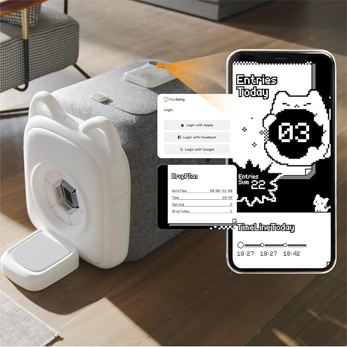 AutoComb Automatic Cat Self Groomer, 360° Surround Self Grooming For Cats, Self Cleaning brush with biomimetic cat tongue brush & smart feeder, White