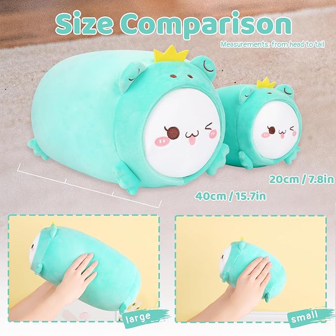 AIXINI Cute Cat Frog Plush Pillow 8” Kitten Froggy Stuffed Animal, Soft Kawaii Cat Plushie with Frog Outfit Costume, Hugging Plush Squishy Pillow Toy Gifts for Kids