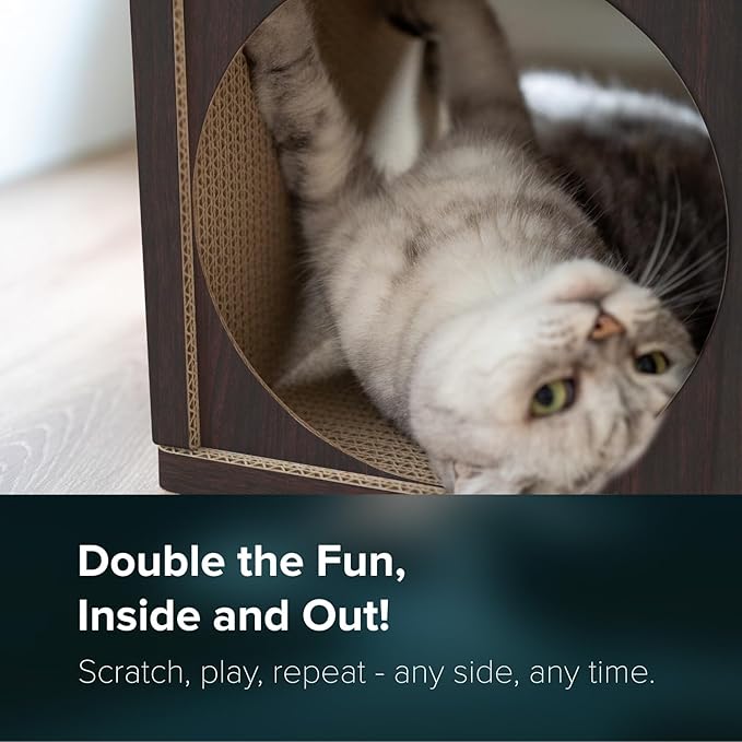 Cat Scratcher Tunnel, Cardboard cat House, Scratching Post for Indoor Cats, 360 Degree Comfort, Durable Design, Odor-Free, Easy Assembly, Perfect for Playful Kittens and Adult Cats, Espresso