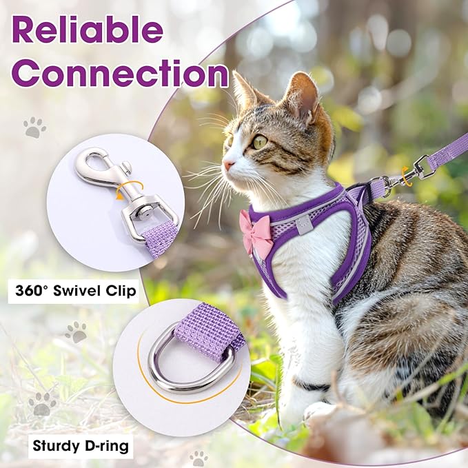 Cat Vest Harness and Leash Set for Walking Escape Proof, Adjustable Kitten Harness Breathable Mesh with Reflective Strips Harness for Kitty Puppy Bunny (Purple, S)