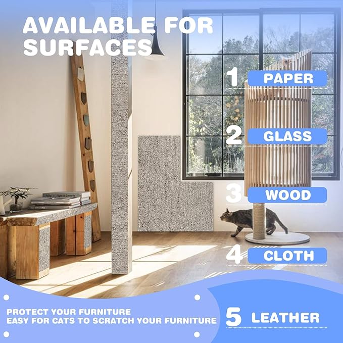 Cat Scratching Mat 78.7"x15.8" Self-Adhesive Cat Furniture Protector, Climbing Cat Scratch Pad for Cat Tree, Sofa, Wall, and Furniture DIY Protection(Cream White)