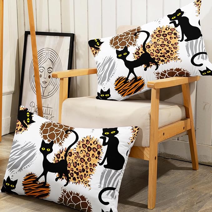 AILONEN Black Cat Comforter Set Queen Size, 3-Piece Hearts Leopard Printed Microfiber Bedding Set for Girls Women,Funny Cat Kitten Comforter with 2 Pillowcases