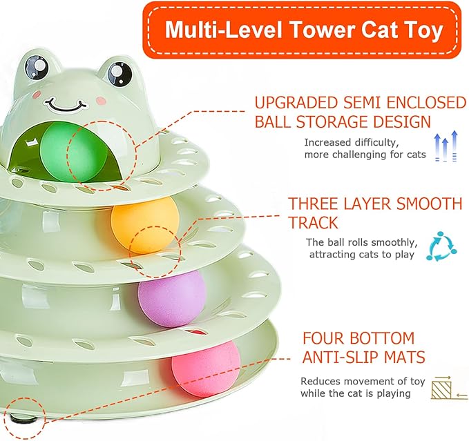 17 Pack Cat Toys, 4-Level Turntable Ball Track Interactive Cat Toy for Indoor Cats, Self Play Fun Roller with Colorful Rotating Ball Puzzle Exercise Kitten Toys Set