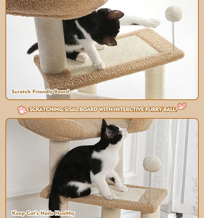 Made4Pets Cat Tree, Carpet Cat Tower Grey for Indoors Cats, Cute Wood Kitty Condo with Scratching Post and Pad, 29" Multi-Level Modern Activity Climbing Furniture for Small and Medium Cats