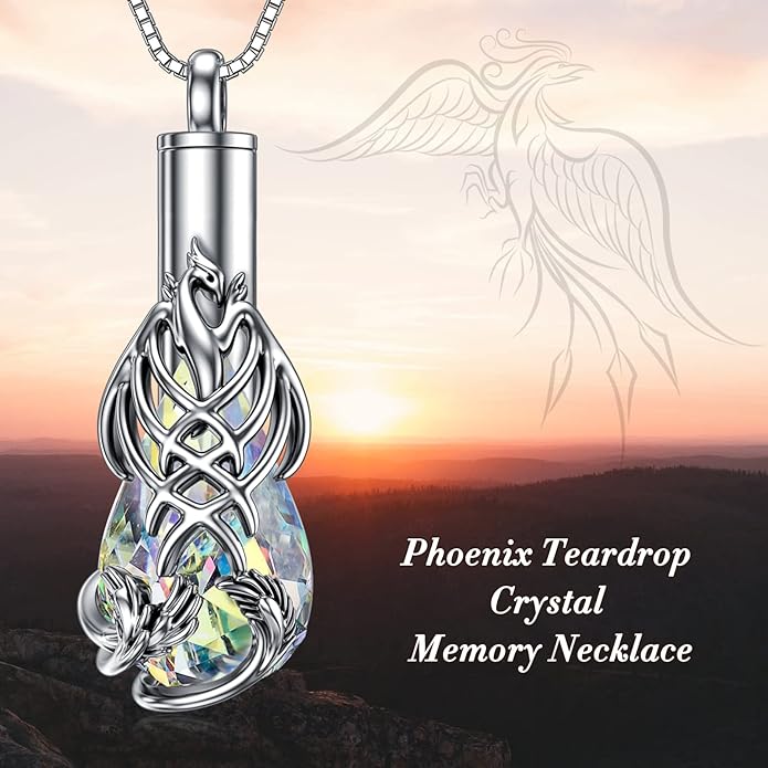 Animal Crystal Urn Necklace For Ashes Sterling Silver Butterfly Dragonfly Bee Phoenix Peacock Hummingbird Fox Angel Wing Pentagram Pentacle Cremation Necklace Heart Teardrop Urn Holder Necklaces For Women Memorial Jewelry